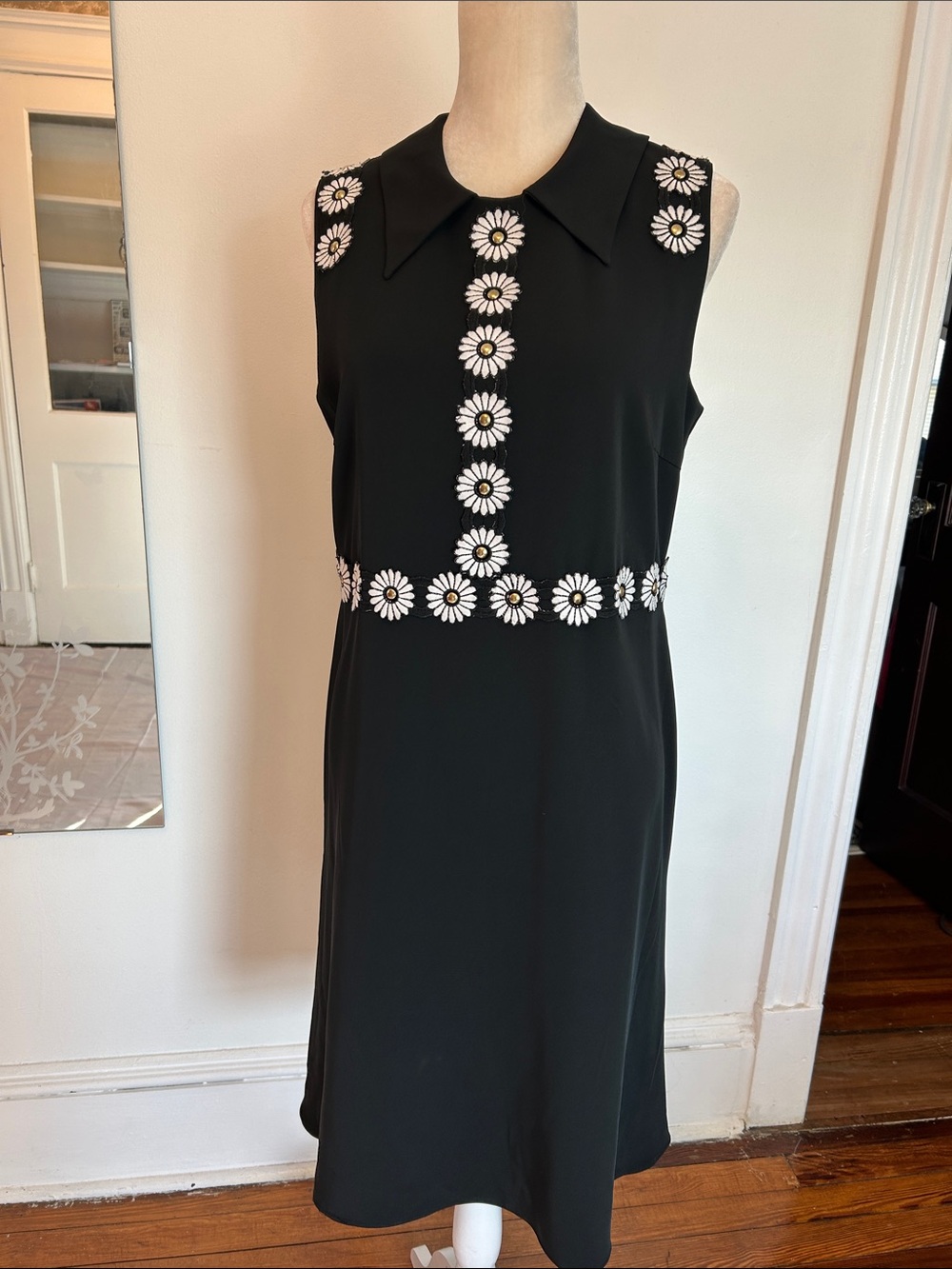 Black Sleeveless Dress with Daisy Trim